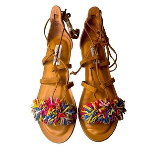 Steve Madden Women’s 9 Swizzle Lace-Up Sandals Natural Multicolor Suede/Leather